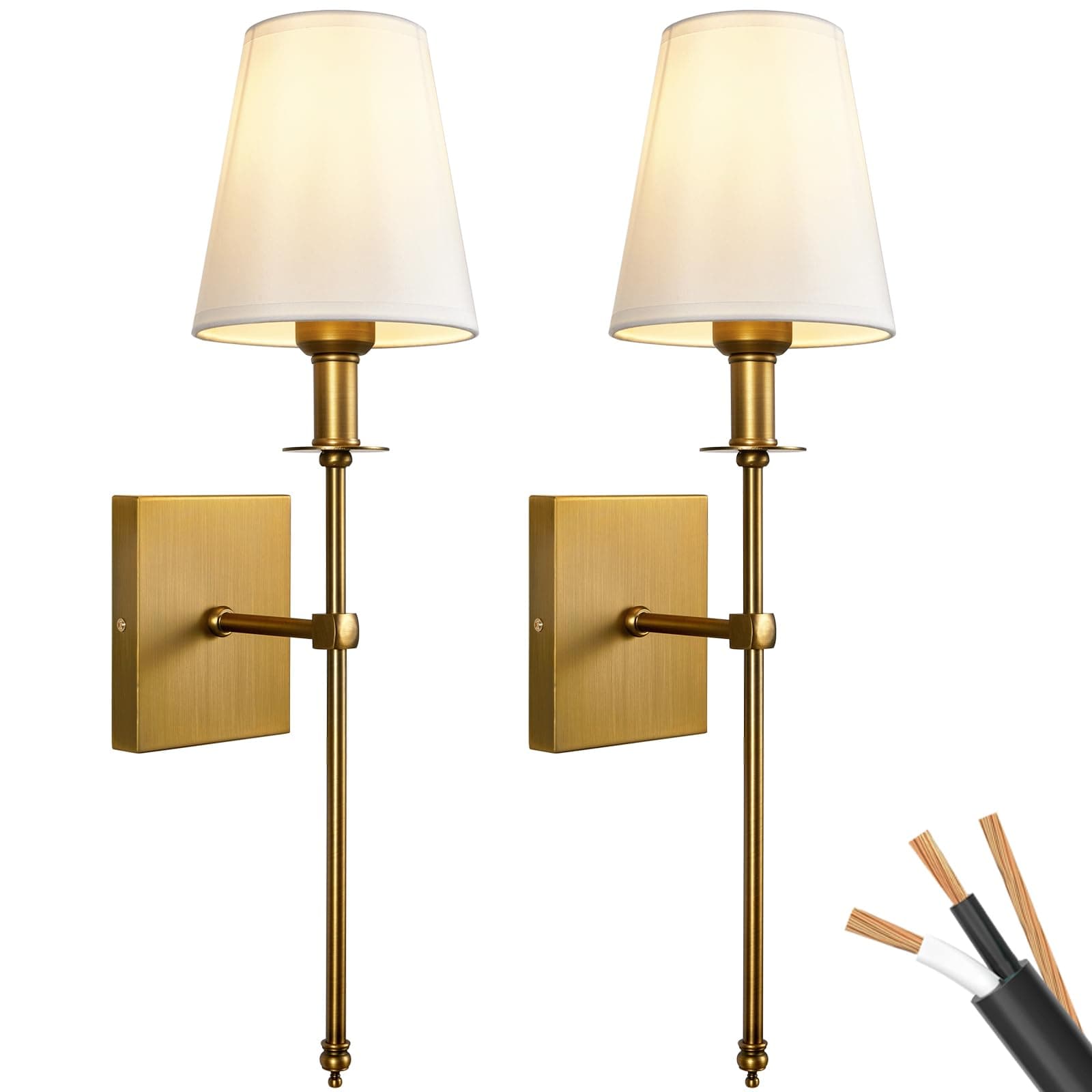 PASSICA DECOR Hardwired Wall Sconces Set of Two 2 Pack Vintage Wall Light Fixture for Bathroom Vanity Stairway Fireplace Kitchen Sink Living Room Bedroom Antique Brass