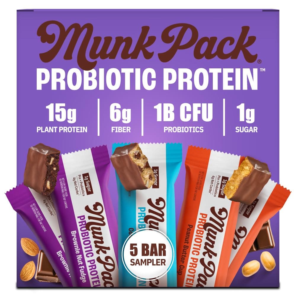 Sampler Pack Probiotic Protein Bars | Keto-Friendly 15g Plant Protein, 1g Sugar, 4g Net Carbs - Vegan, Low Carb, Gluten-Free Healthy Snacks | 5 Count