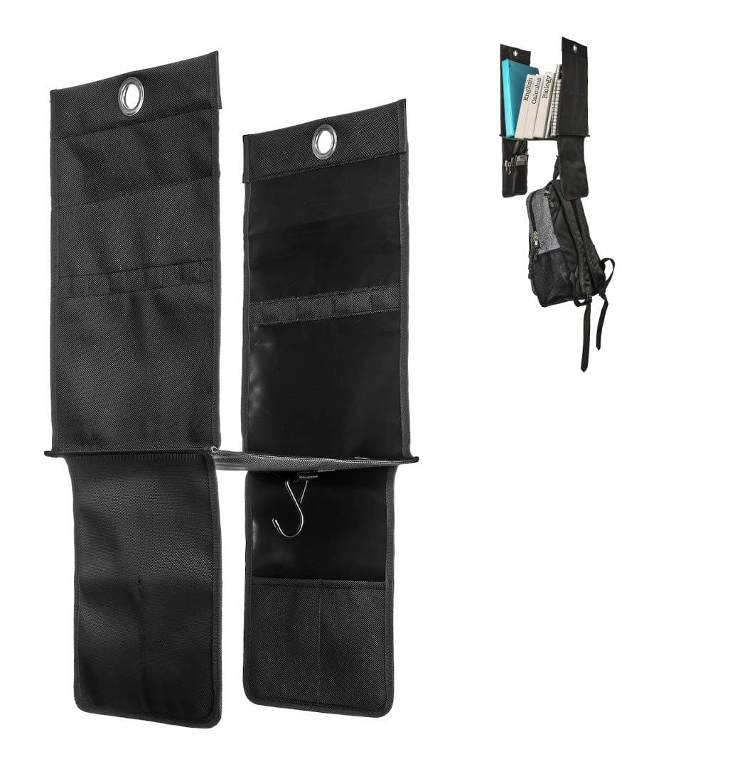 Hanging Locker Shelf Organizer with 2 Hooks and 4 Small Pockets