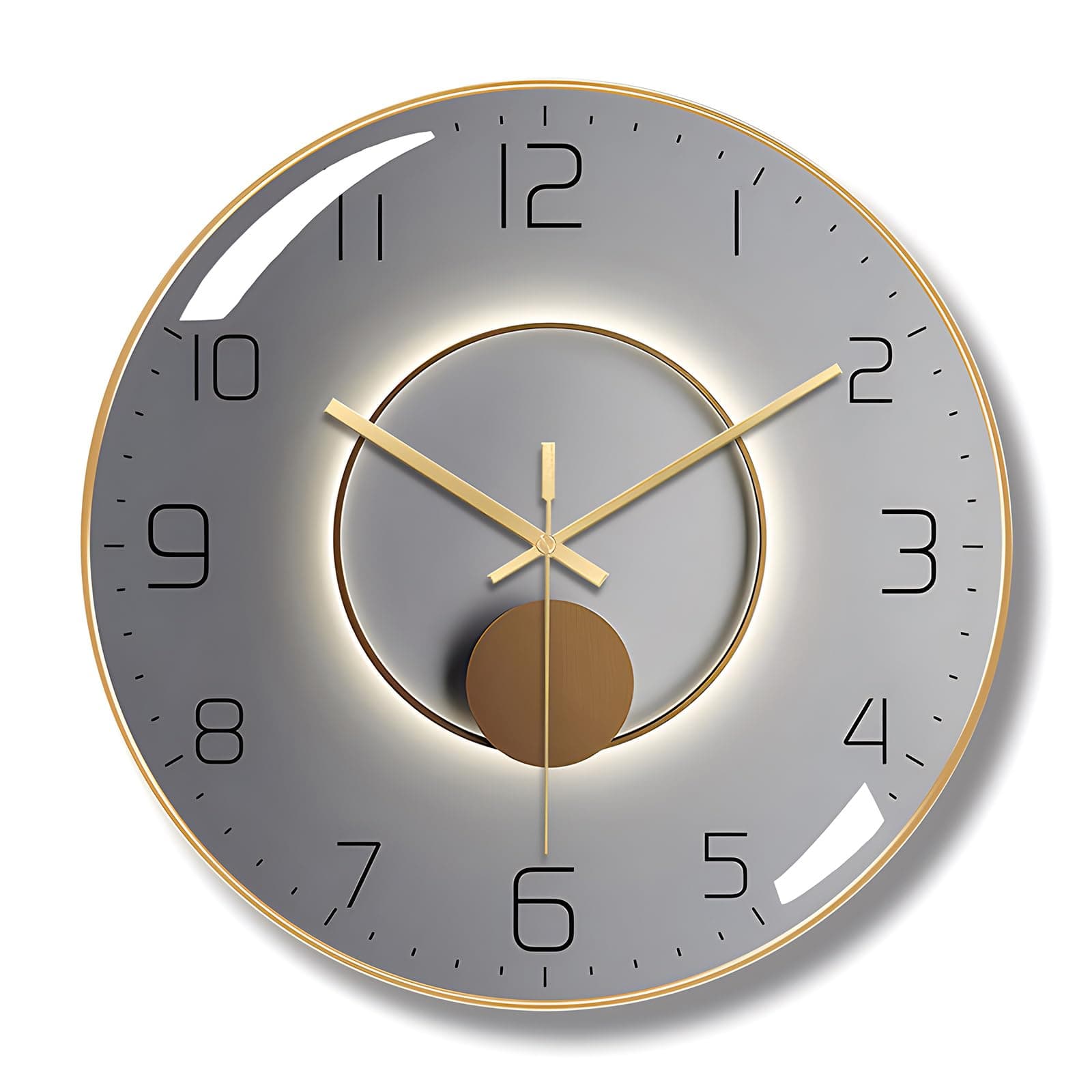 Wall Clock,12" Silent Round Battery Operated Silent Quartz Clock,3D Curved Glass Large Wall Clock for Office, Home, Bathroom, Kitchen, Bedroom, School, Living Room (White clock with gold edge)