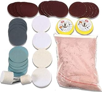 Glass Polishing Kit, 34pcs/Set Glass Scratch Remover, Window Windscreen Scratch Repair Kit with Cerium Oxide Polishing Powder/Polishing Pad/Polishing Wheel