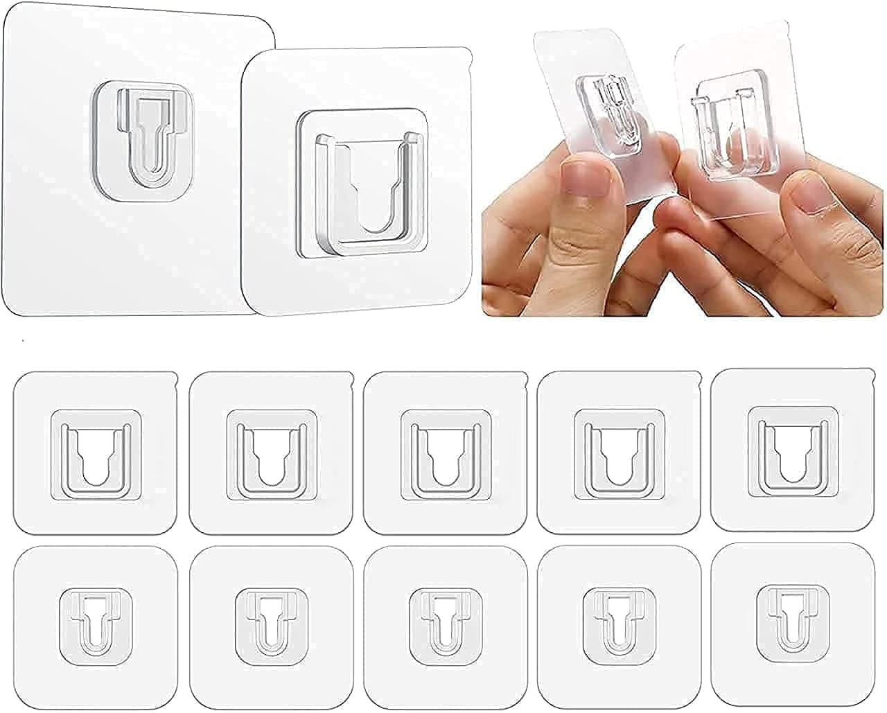 Boniry 10 Pcs Double-Sided Adhesive Wall Hooks Pairs Plug Holder self-Adhesive Transparent for Hanging Waterproof and Oil-Proof Double Sided Strong Heavy Duty Hook | Wall Hanging Hooks