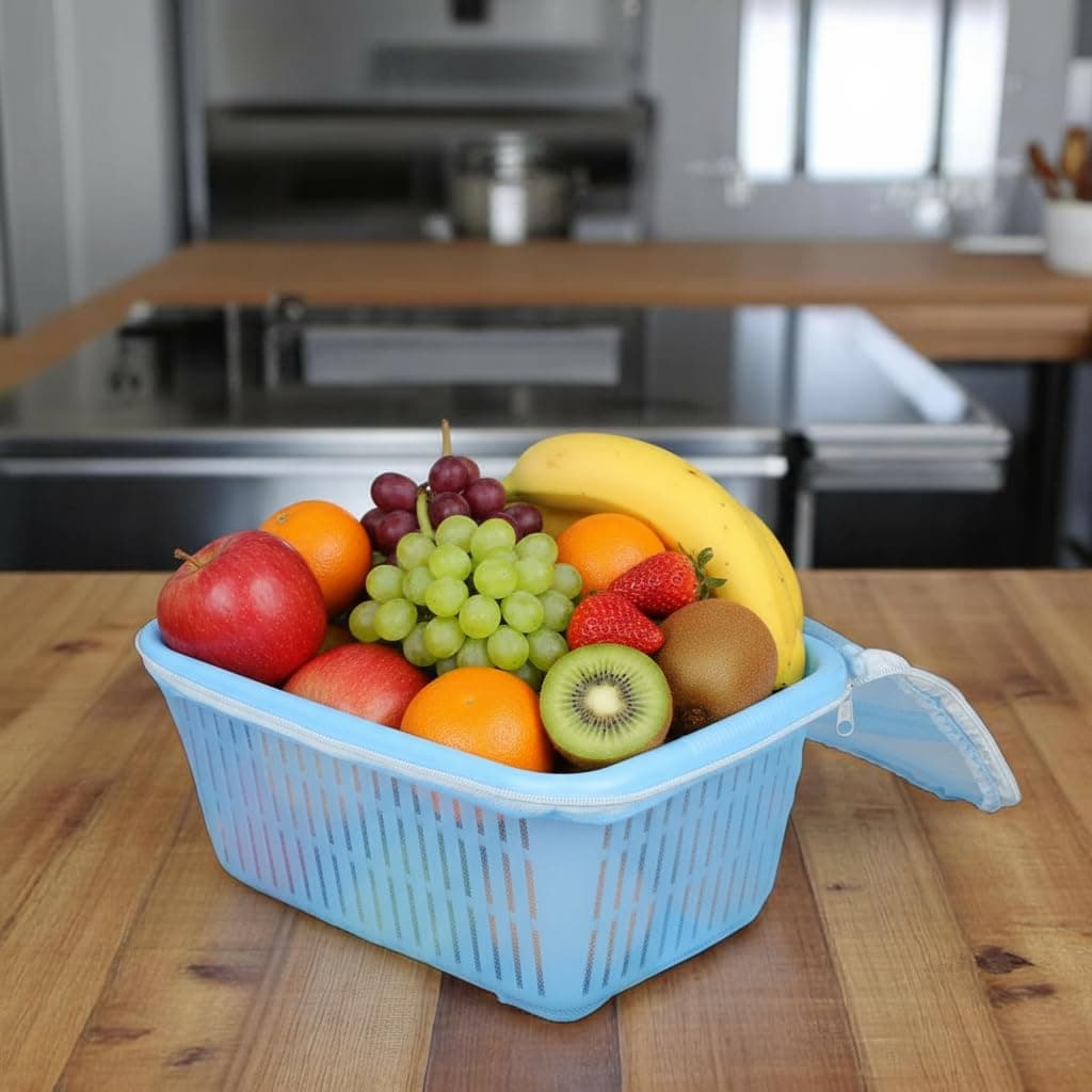 Go Hooked Multipurpose Plastic Storage Gift Basket With Net Cover Stylish Basket With Zip Net Cover Versatile Durable Stylish Convenient Compact Functional Efficient Pack of 1 Blue
