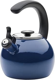 Circulon Enamel On Steel Whistling Tea Kettle | Hot Water Kettle with Heat-Resistant Phenolic Grip, 1.9 Liters | Gas stovetop and Induction Compatible, Blue