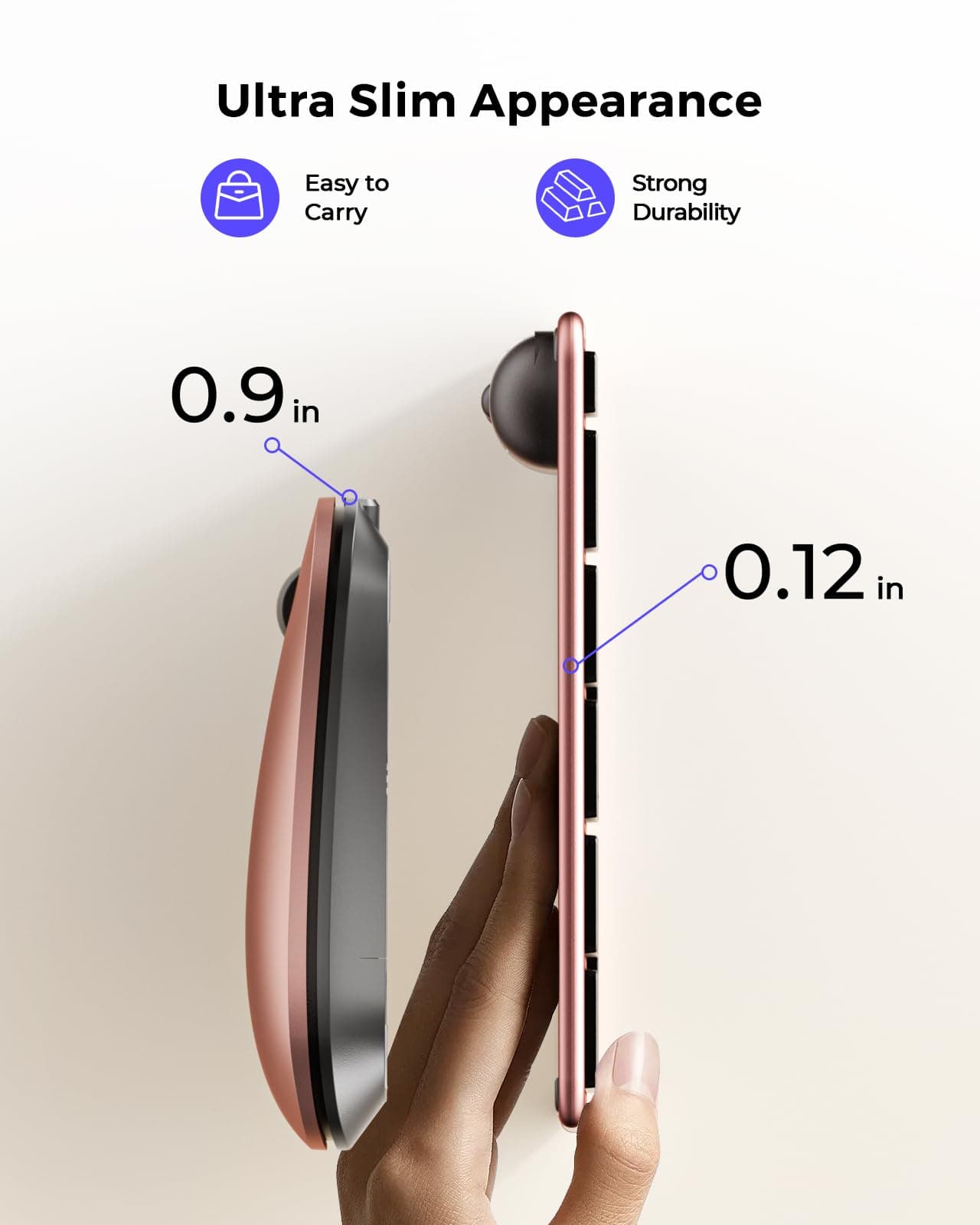 seenda Bluetooth Keyboard and Mouse for Mac, SKM64-2 Multi-Device Rechargeable Slim Wireless Keyboard Mouse Stainless Steel Full Size, Compatible with MacBook Pro/Air, iPad, iMac - Black Rose Gold