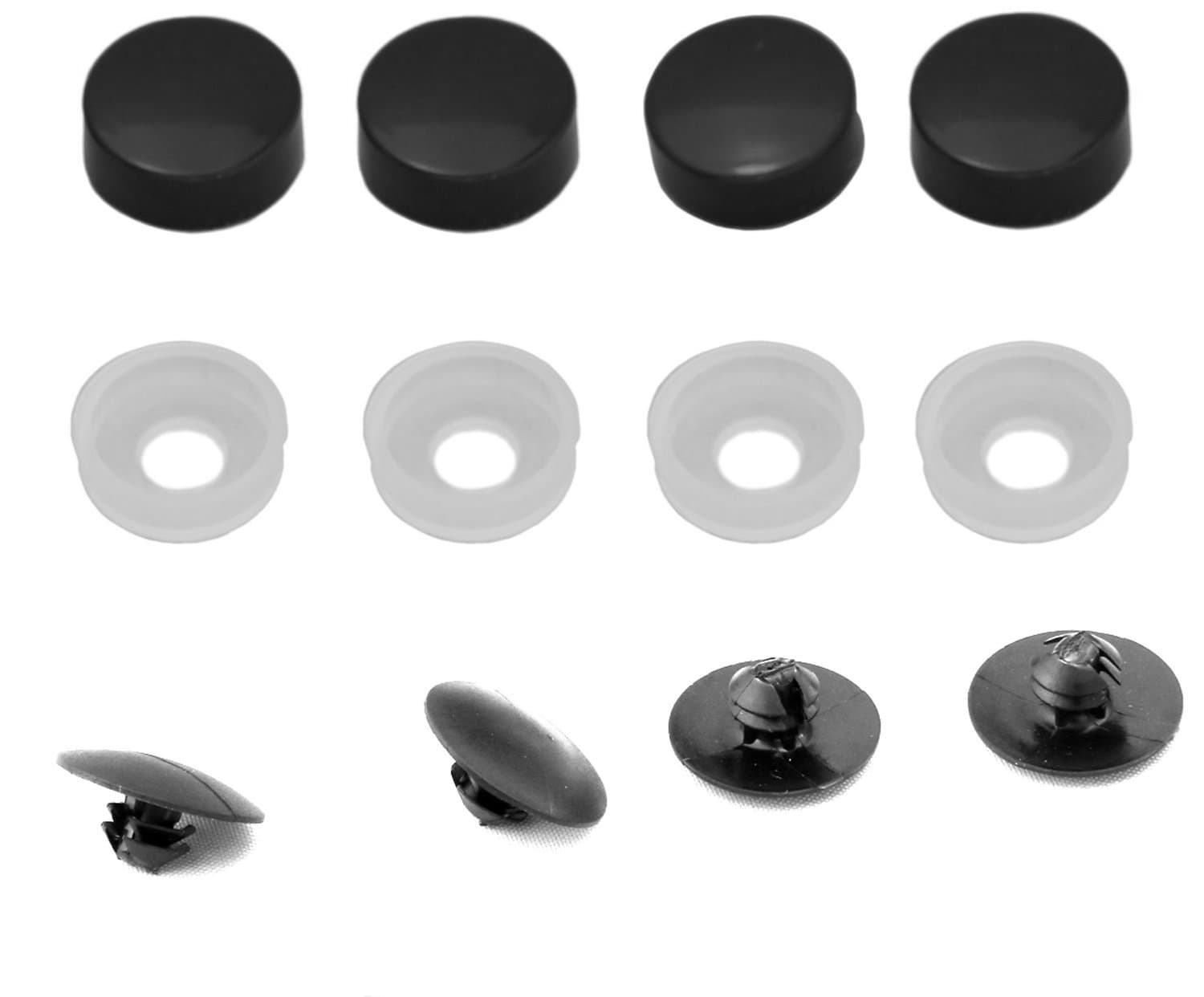 LFPartS Clips and Caps to Attach on 2 Bottom Empty License Plate or Frames Holes (Black Caps)