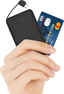 Slim Portable Charger with Built in USB C Cable,20W Fast Charging Power Bank,Small Mini Lightweight Phone Battery Pack 6000mAh,Ultra Thin Travel Essentials for iPhone 17 16 15 Series,Samsung,Android