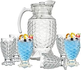 bellemax Italian Premium Water and Juice Glasses Set of 6 and Jug Set Combo,(6 Pieces Glasses 270ML and 1 Water Juice Jug 1.8 Liter), Transparent, Glass and Jug Set for Dining Table (Traditional- A)
