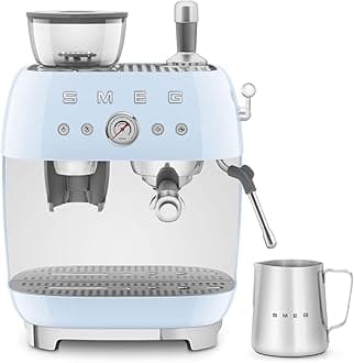 Smeg EGF03PBUK Espresso Coffee Machine with Grinder, 20 Bar Pump, 2.4L, 1650W, Pastel Blue