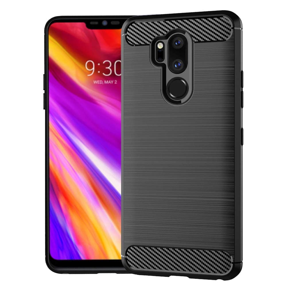 SNOSHO for LG G7 ThinQ Slim case,Thin TPU Flexible Silicone Soft Skin Gel Rubber Carbon Fiber Anti-Scratch Shockproof Protective Cases Cover for LG G7 ThinQ,Brushed Black