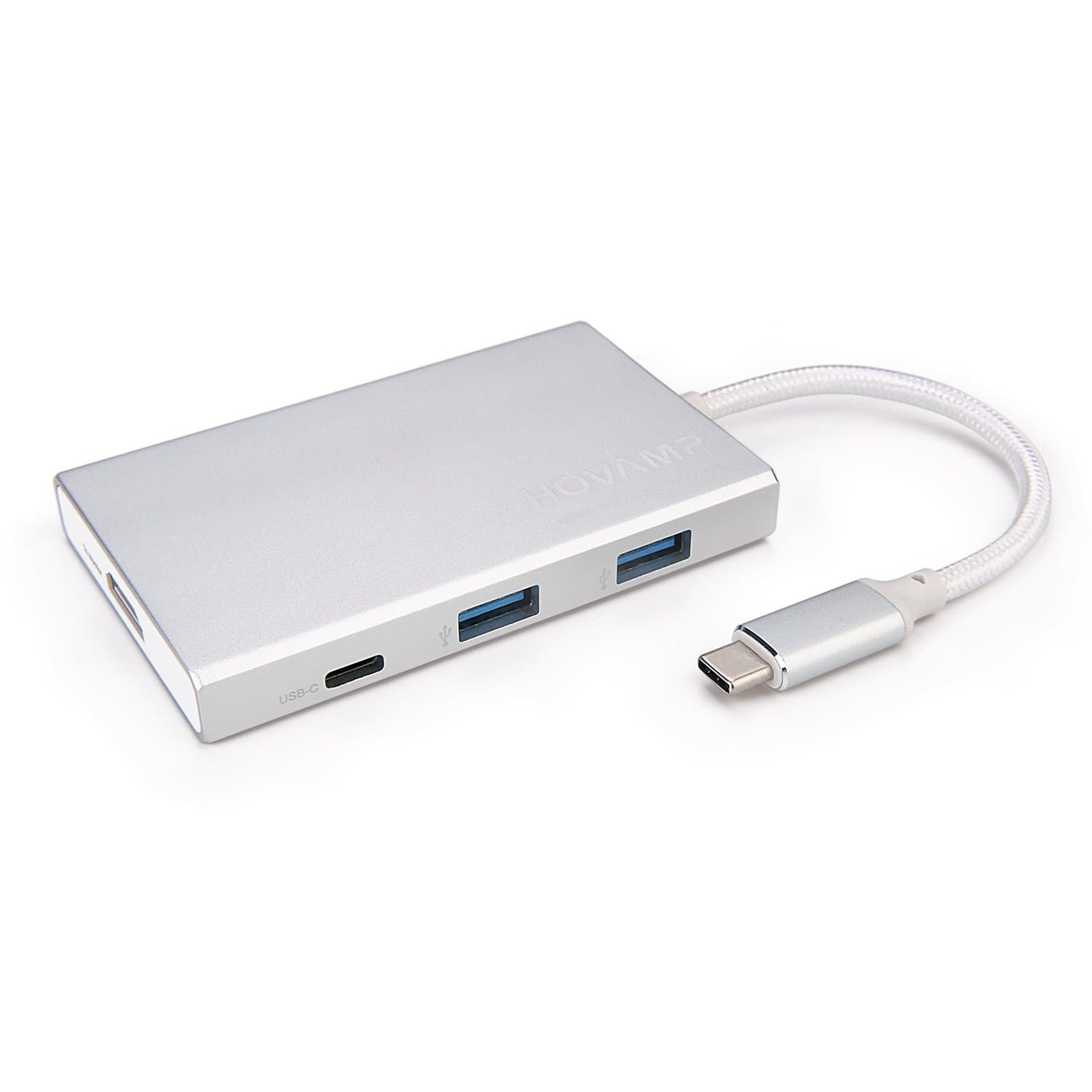 USB C Hub, HOVAMP MU-03 4-Port Type C Hub 3.1 with Power Delivery for Charging, HDMI Output and 2 USB 3.0 Ports for MacBook 2016/2017, Google Chromebook 2016 and more, Alumillium Housing - Silver
