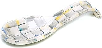 MACKENZIE-CHILDS Enamel Spoon Rest, Kitchen Spoon Holder and Utensil Rest for Stovetop, Grey-and-White Sterling Check