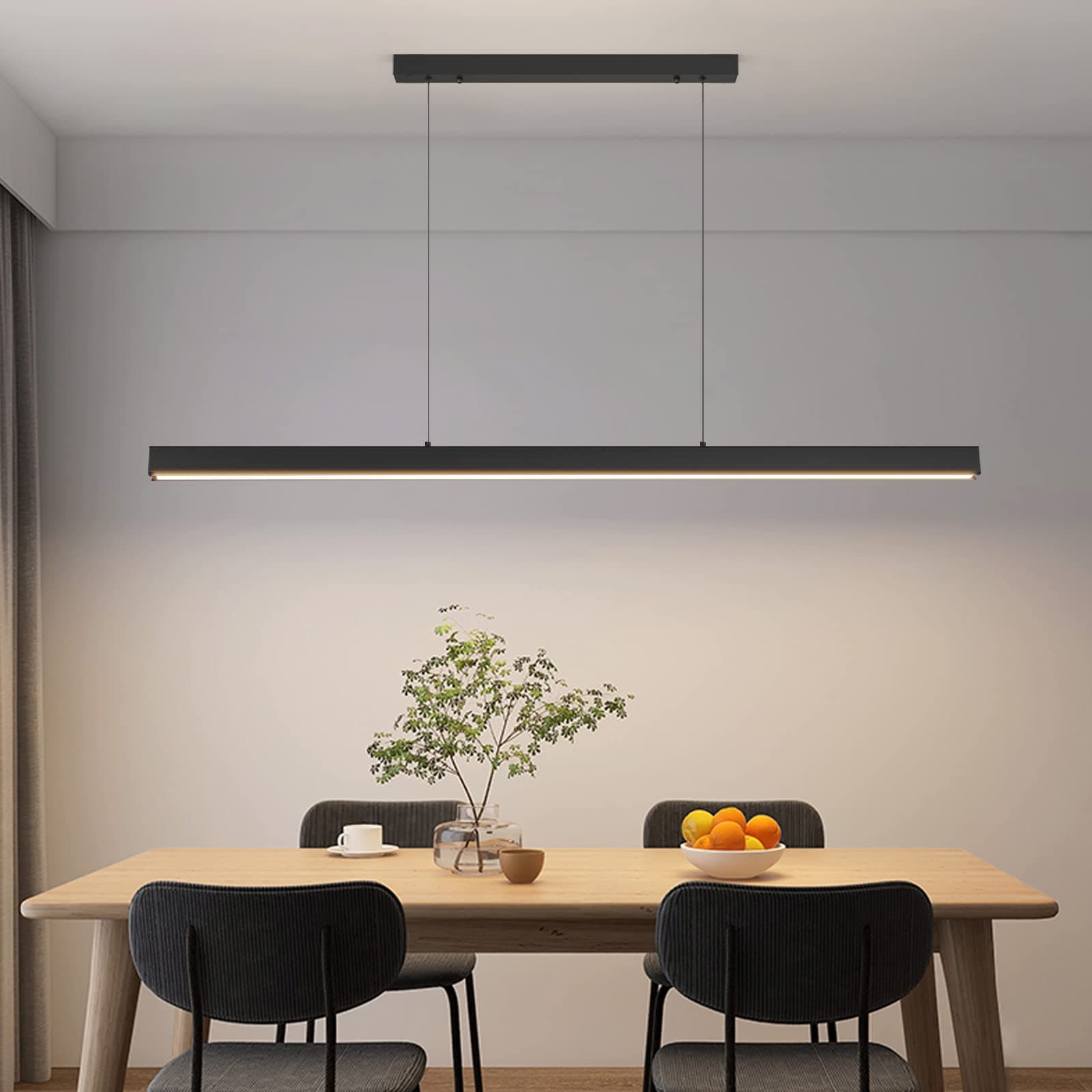 120CM Modern Kitchen Pendant Light, Linear LED Dining Lights with Remote Control (Without Batteries) 10%-100% Adjustable Hanging Lamp 3000K/4500K/6000K for Restaurant Office