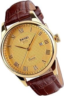 SKMEI Watch for Men Business Dress Classic Fashion Casual Black Leather Quartz Analog Waterproof Calendar Date Light Simple Wrist Watches Dad Fathers Gifts