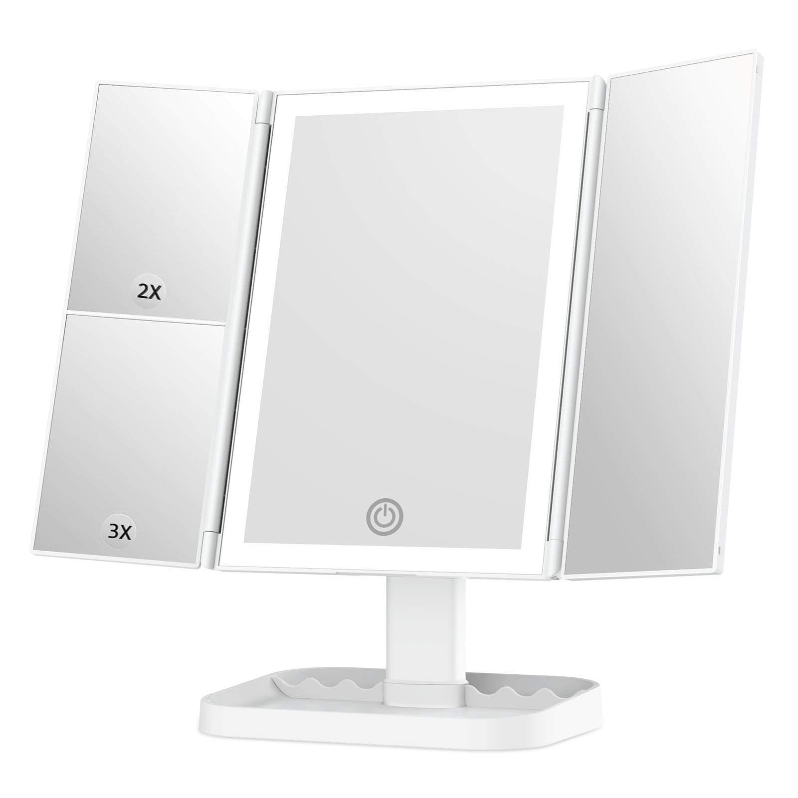 Makeup Mirror with Lights, 3 Color Lighting, Lighted Makeup Mirror, 10x 3X 2X Magnification, Vanity Mirror with 72LEDs, Touch Control, Dual Power Supply, Female Gift (White)