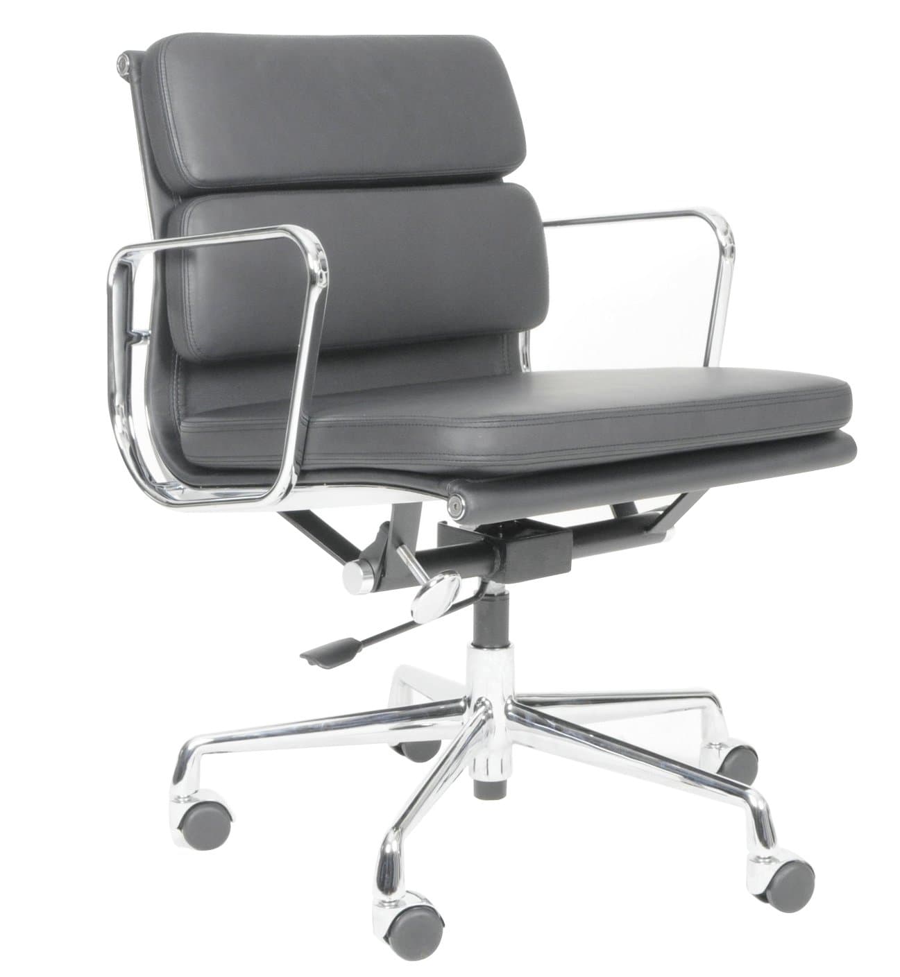 MLF Modern Mid-Back Office Soft Pad Chair Replica,Executive Ribbed Swivel Managerial Chair with Arm Rest,Tilt Adjustable Seat- Premium Black Aniline Leather