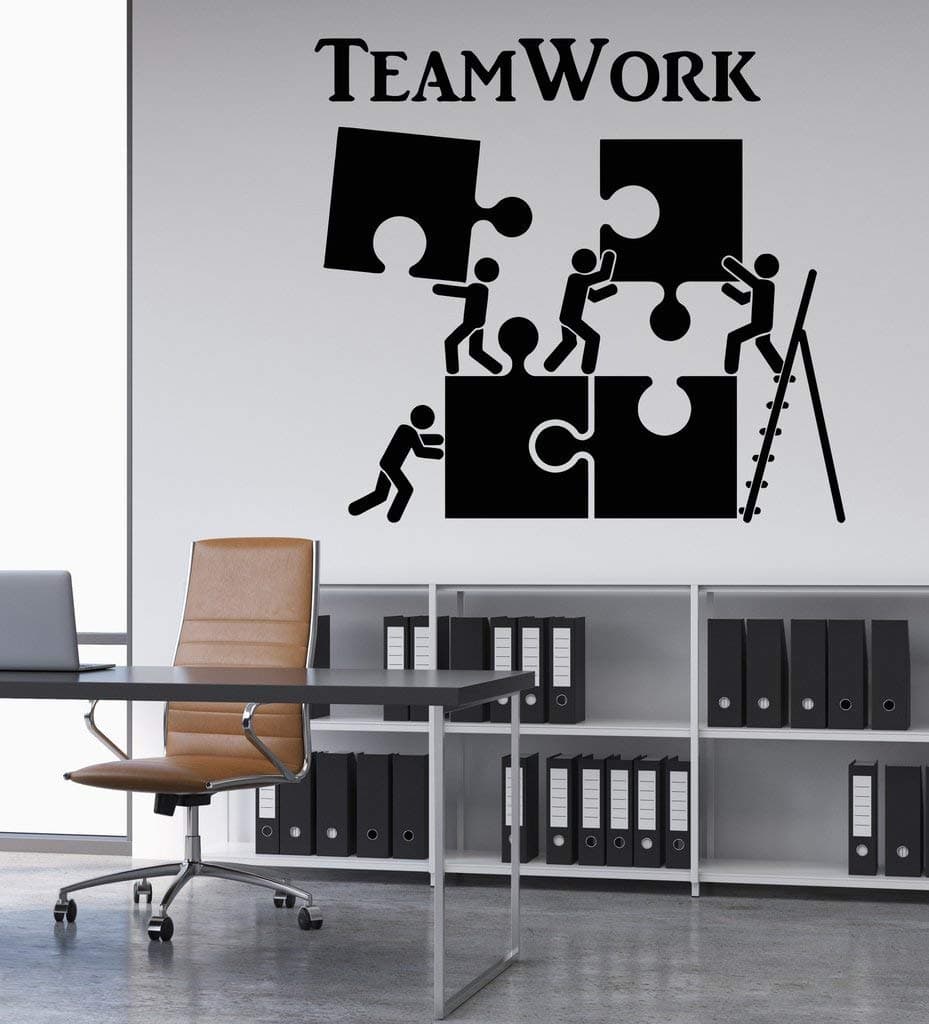 Vinyl Wall Decal Teamwork Motivation Decor for Office Worker Puzzle Wall Stickers Modern Interior Art Wall Decoration Hot LC520 (Black)