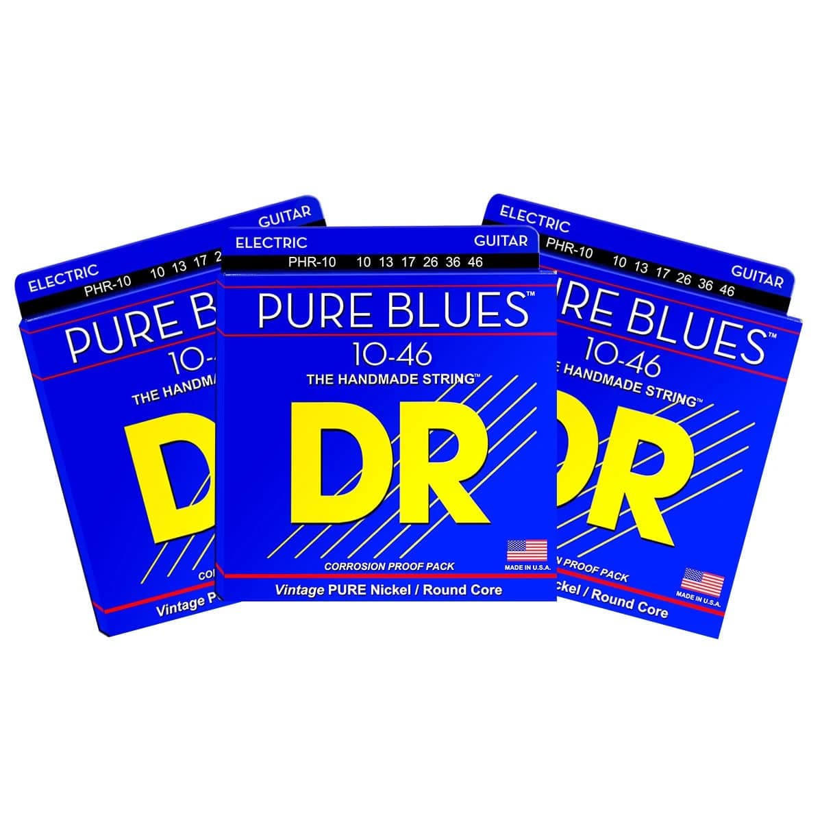 DR Strings PHR-10 Medium Pure Blues Pure Nickel Electric Guitar Strings 3-Pack