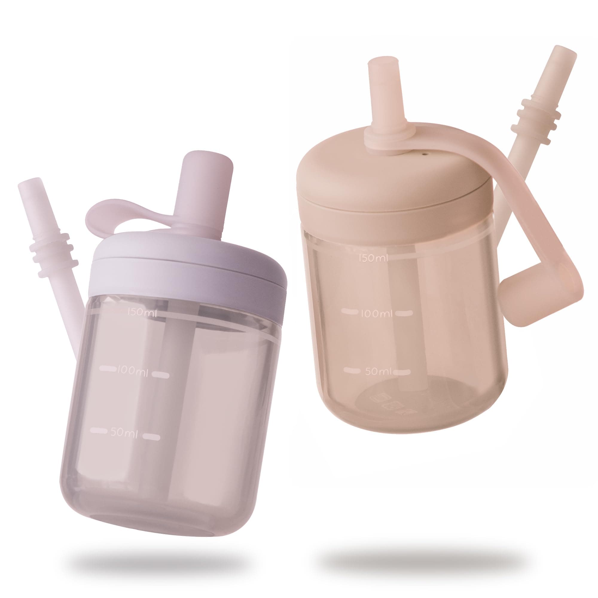 Moonkie Drinking Cup, Drinking Bottle with Straw, Silicone Drinking Cup for Baby and Children, Straw Cup with Lid, Leak-Proof, BPA-Free, Baby Cup from 6 Months, 5 oz (Delicate Lilac/Blush)