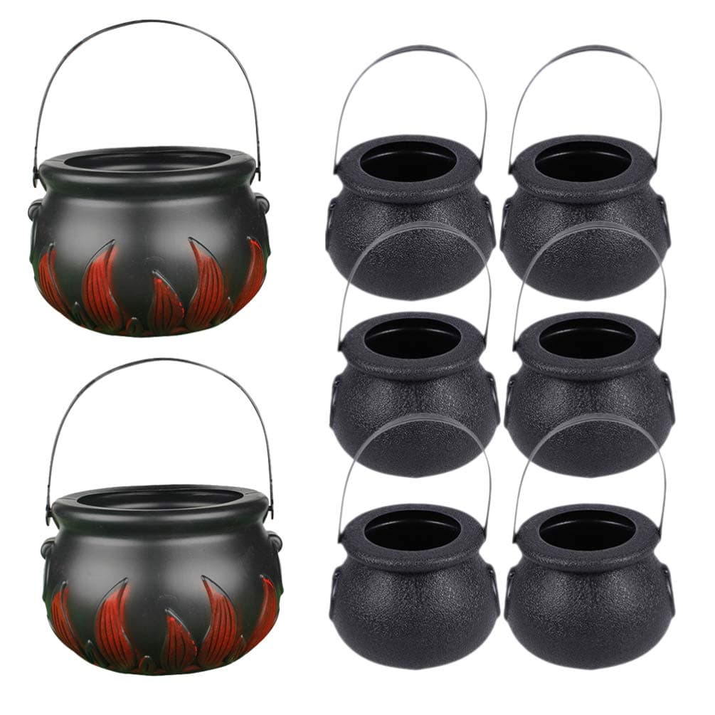 Hemoton 8Pcs Witch Cauldron, Candy Holder Pot with Handle for Halloween Magical Wizard St Patricks Day Party Favors, Black