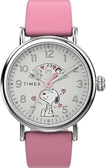 – Women's Peanuts 40 mm Watch - Pink Leather Strap with White Dial and Silver-Tone Case TW2W88900