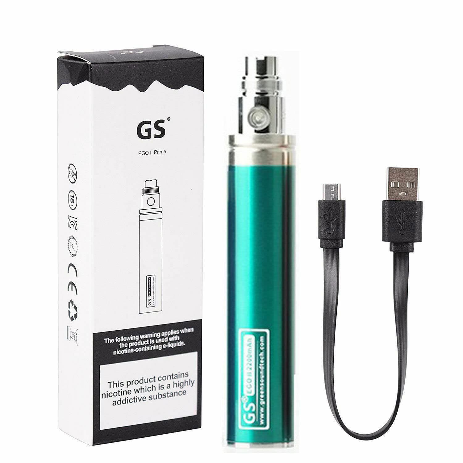 GS EGO II Prime 2200mAh E-Cigarette Vape Battery with Micro USB Charger 510 E-Shisha No Nicotine (Green)