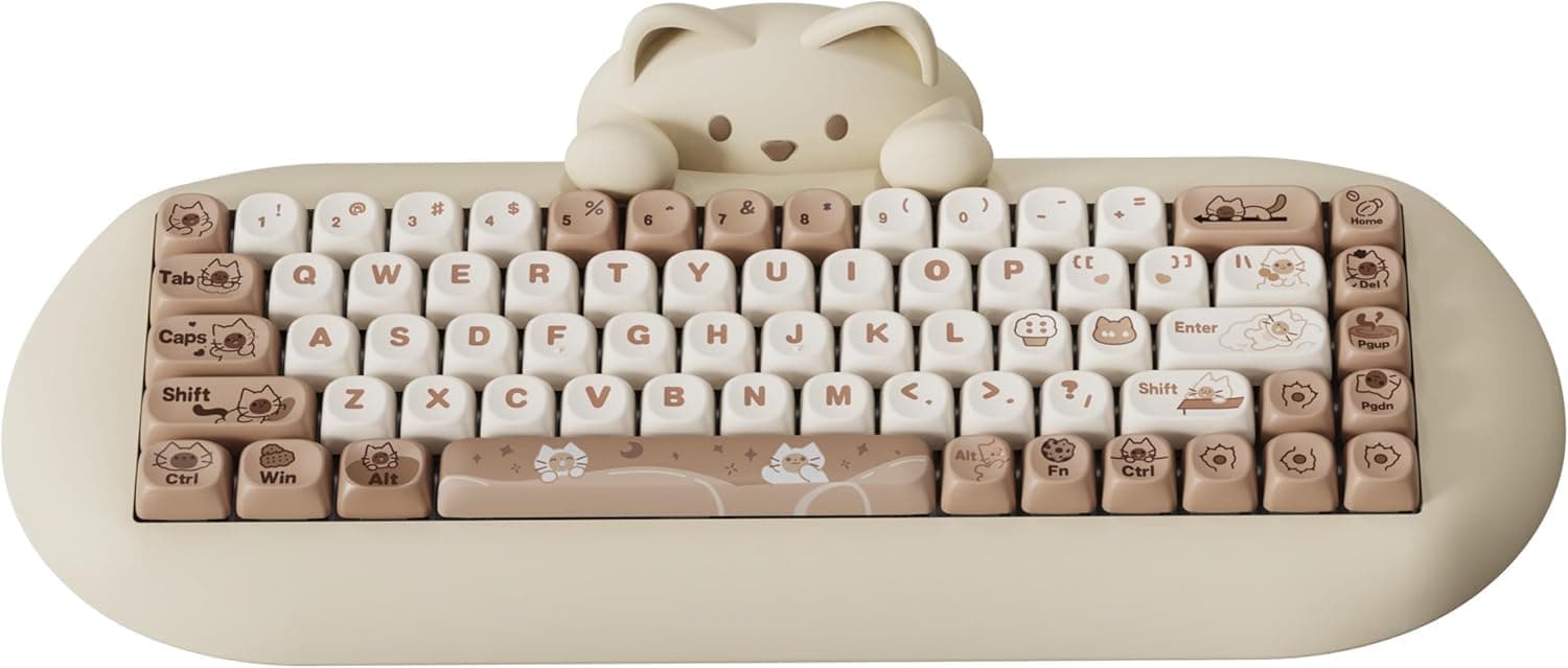 C68 Wireless Mechanical Keyboard,65% Layout,Hot Swap,Triple Mode BT5.0/2.4G/Wired, RGB Backlit NKRO,Cute Cat Silicone Ergonomic Design for Win/Mac (Milk Switch,Brown)