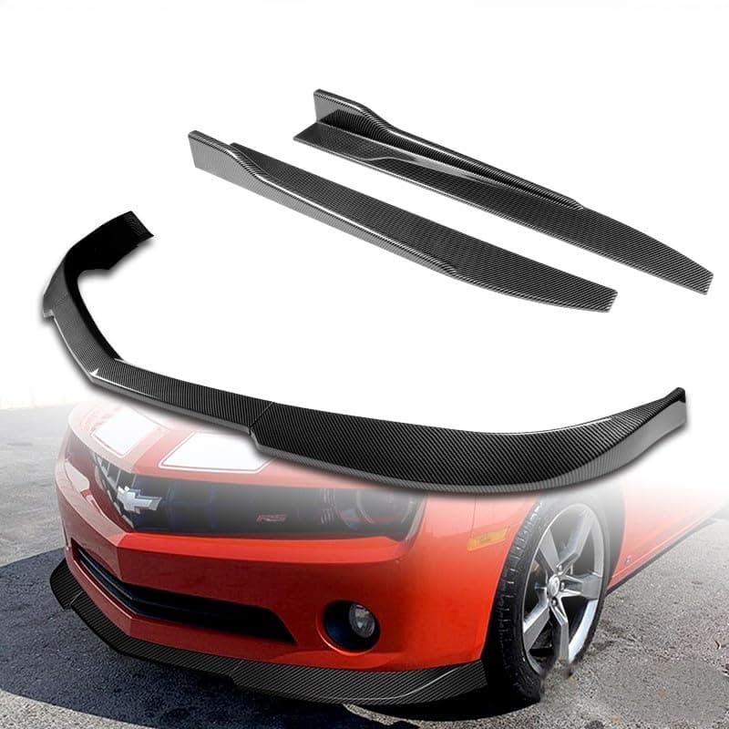 5pcs Combo Front Bumper Body Kit Lip + Side Skirt Extensions Diffuser Compatible with 2010-2013 Chevy Camaro V6 Model Only (Painted Carbon)
