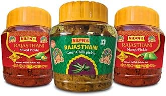 Nilon’s Rajasthani Pickles Combo (250g) | Authentic Homemade Aachar | Spicy & Tangy Raw Mango, Mixed Veg & Chilli Pickle | Mustard Oil & Traditional Spices with No Added Artificial Colour