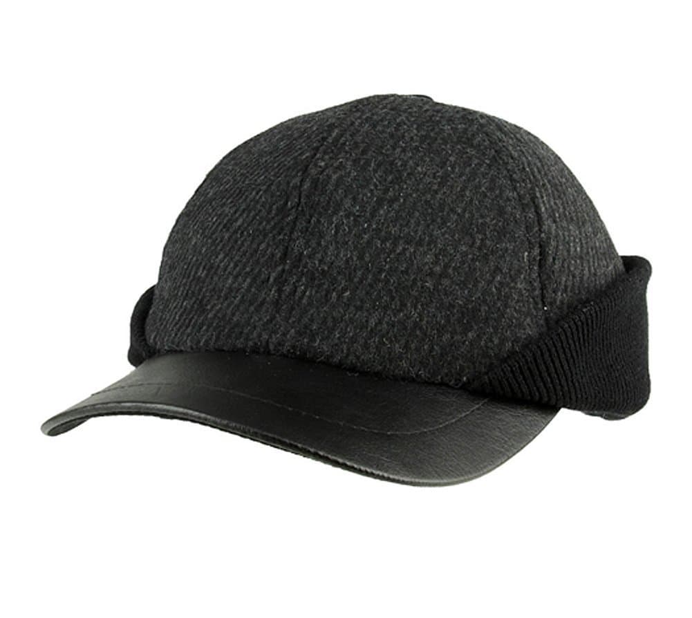 Winter Wool Ball Cap Fully Lined With Earflaps Charcoal Grey Large