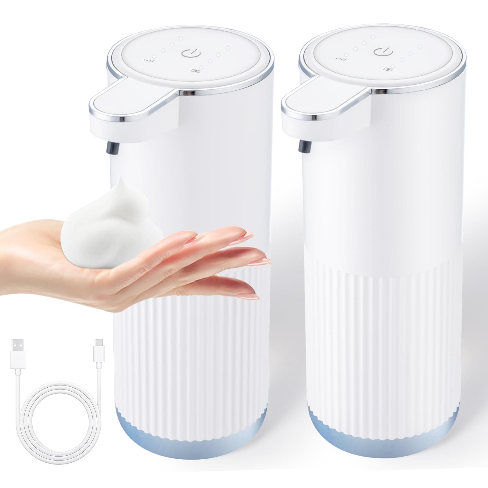 XINKORA 2 Pack Automatic Soap Dispenser Touchless, Rechargeable Foaming Hand Soap Dispenser, 4-Level Adjustable Foam for Bathroom Countertop, Electric (White)