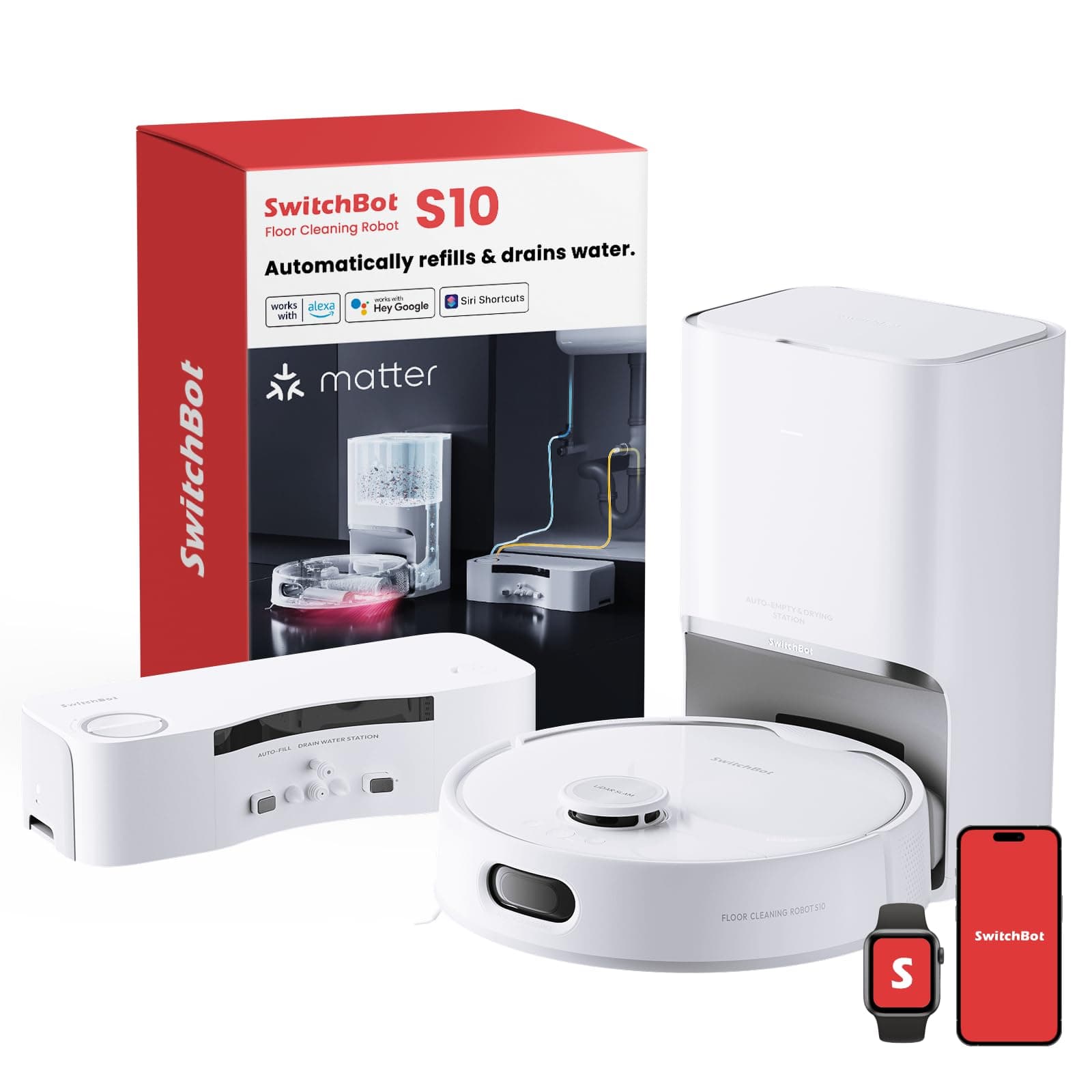 SwitchBot S10 Robot Vacuum and Mop with Dual Stations, Self Draining and Refilling, Auto Washing and Drying, Liftable Mop, 6500Pa Suction, Self Emptying for 90 Days Hands-Free Cleaning