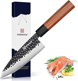 KEEMAKE Deba Knife 6 inch, Double Bevel Japanese 440C Stainless Steel Fish/Fillet Knife with G10 Bolster Octagonal Wood Handle
