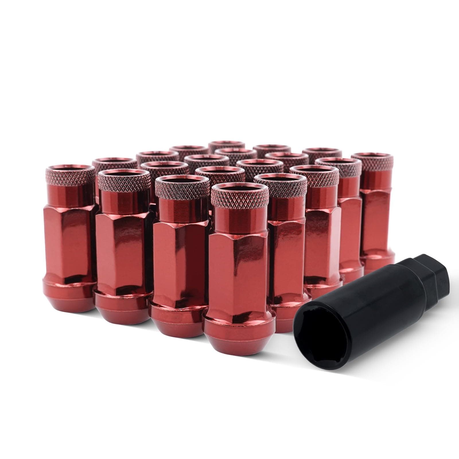 EZAccessory 14x1.5 Extended Tuner Lug Nuts 20 Pcs+Key Red Racing Open End for Dodge Charger 05-25 Dodge Challenger 08-24 Chevy Camaro 10-25 Ford Mustang 15-25