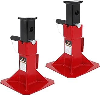 Heavy Duty Pin Type Car Jack Stands with Lock Adjustable Height to 19.75" Fit for Supporting Car SUV, Truck, Pick Up, Trailers and Equipment，22 Ton (44,000 lb) Capacity, Red, 1 Pair