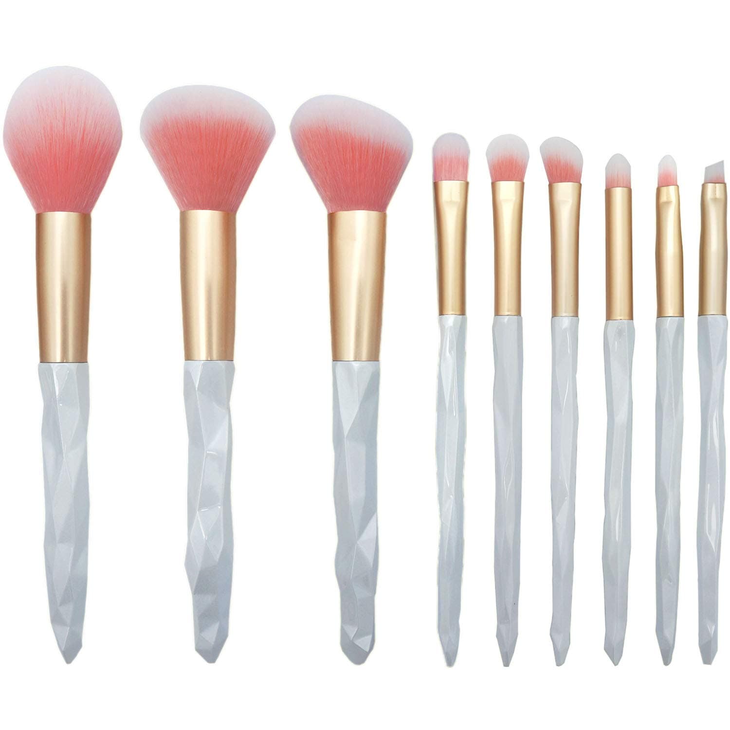 LOVCHUSpecial Polygon White Handle Design Makeup Brush Set 9 PCs Cosmetics Brushes with Soft Synthetic Hairs for Face Powder,Contour, Blush, Eyeshadow, Eyebrow, Concealer(with Gift Box)