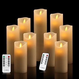 YIWER LED Candles Flameless Candles Φ2.2 x H 6.3"/6.7"/7"/7.6"/8.5"/9.4" Real Wax Battery Candle Pillars, 10 Key Remote Control with 24 Hour Timer Function(Ivory,9)