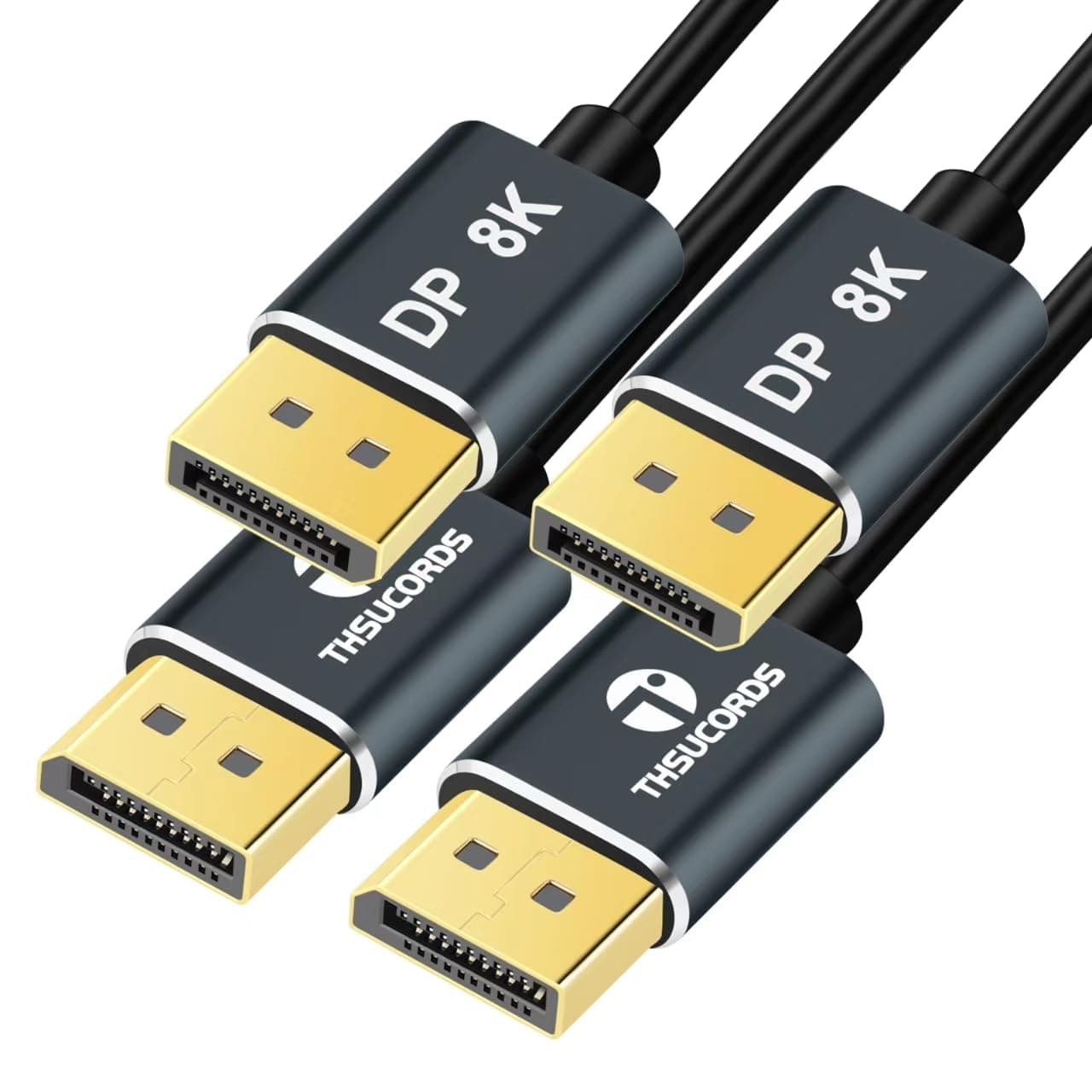 6.6FT DisplayPort 2Pack, Ultra Slim & Thin 8K 4K DP Cable Support 8K@60Hz, 4K@144Hz 32.4Gbps for Laptop, PC, Monitor