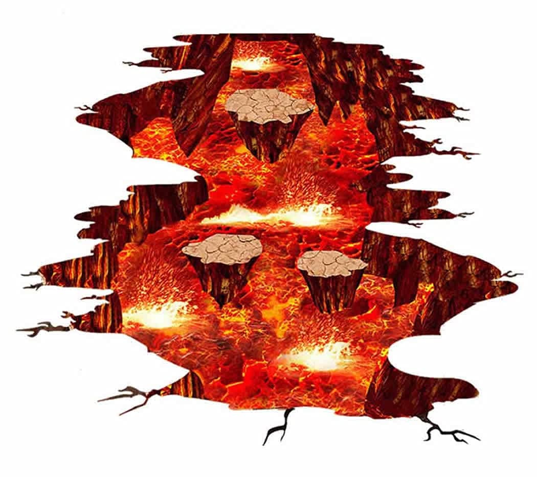 Volcano 3D Space Decals,Lava Floor Stickers, Flame Removable Wall Art Decal Cool Murals Art for Kid's Room Bedroom
