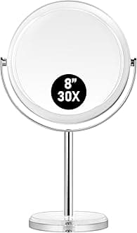 MIYADIVA Makeup Mirror, 30X Magnifying Mirror for Desk, Double-Sided Vanity Mirror with Stand, Travel Makeup Mirror 8 in