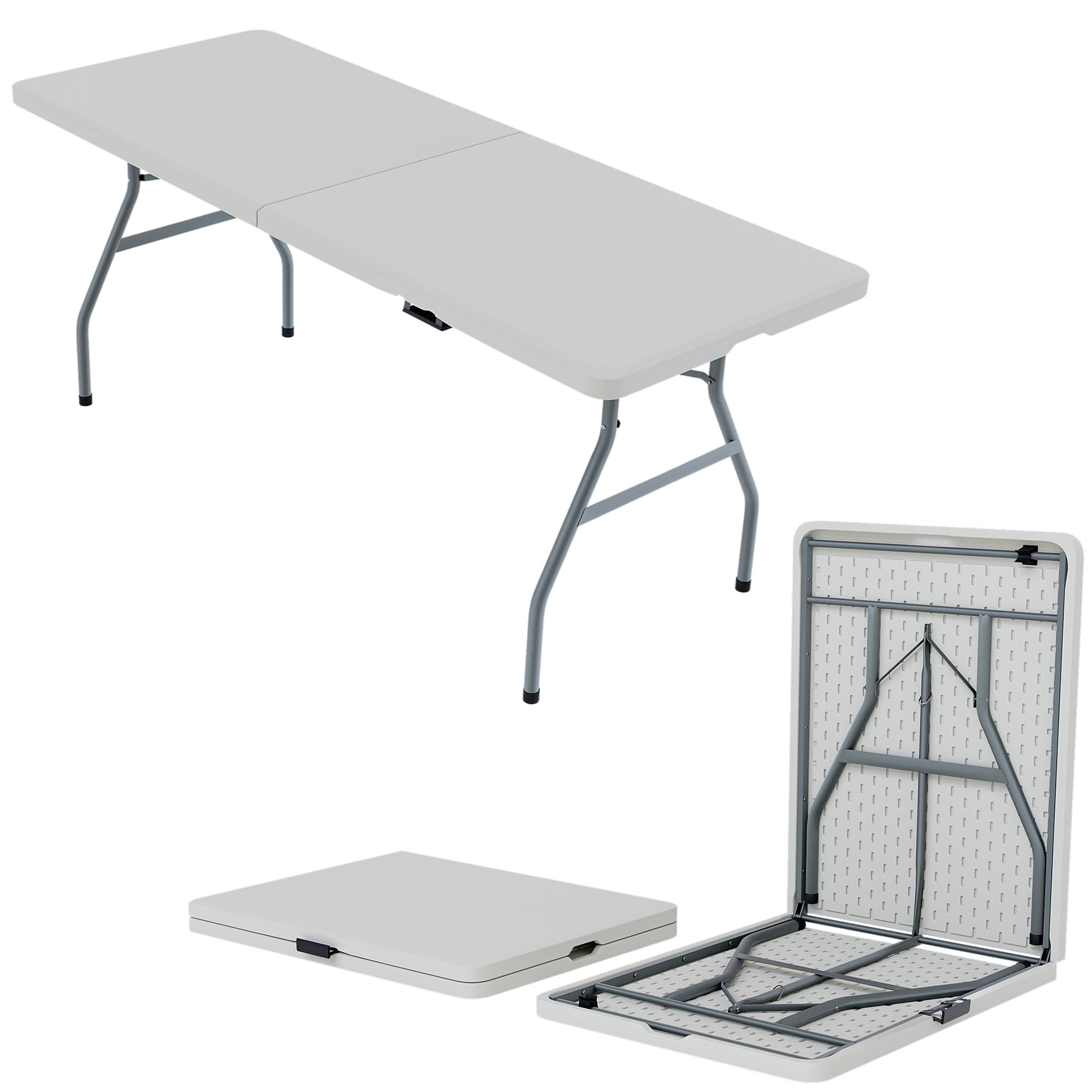 Home Vida Folding Table 6ft Heavy Duty Extra Strength Camping Buffet Wedding Market Garden Party Car Boot Stall Picnic Trestle Indoor Outdoor Foldaway Carry Handle