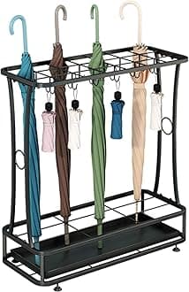 tonchean 21-Slots Umbrella Holder Stand with 24 Hooks,Metal Umbrella Holder Entryway with Removable Drip Tray,Umbrella Rack Storage for Indoor Outdoor Home Office Entryway(Black)