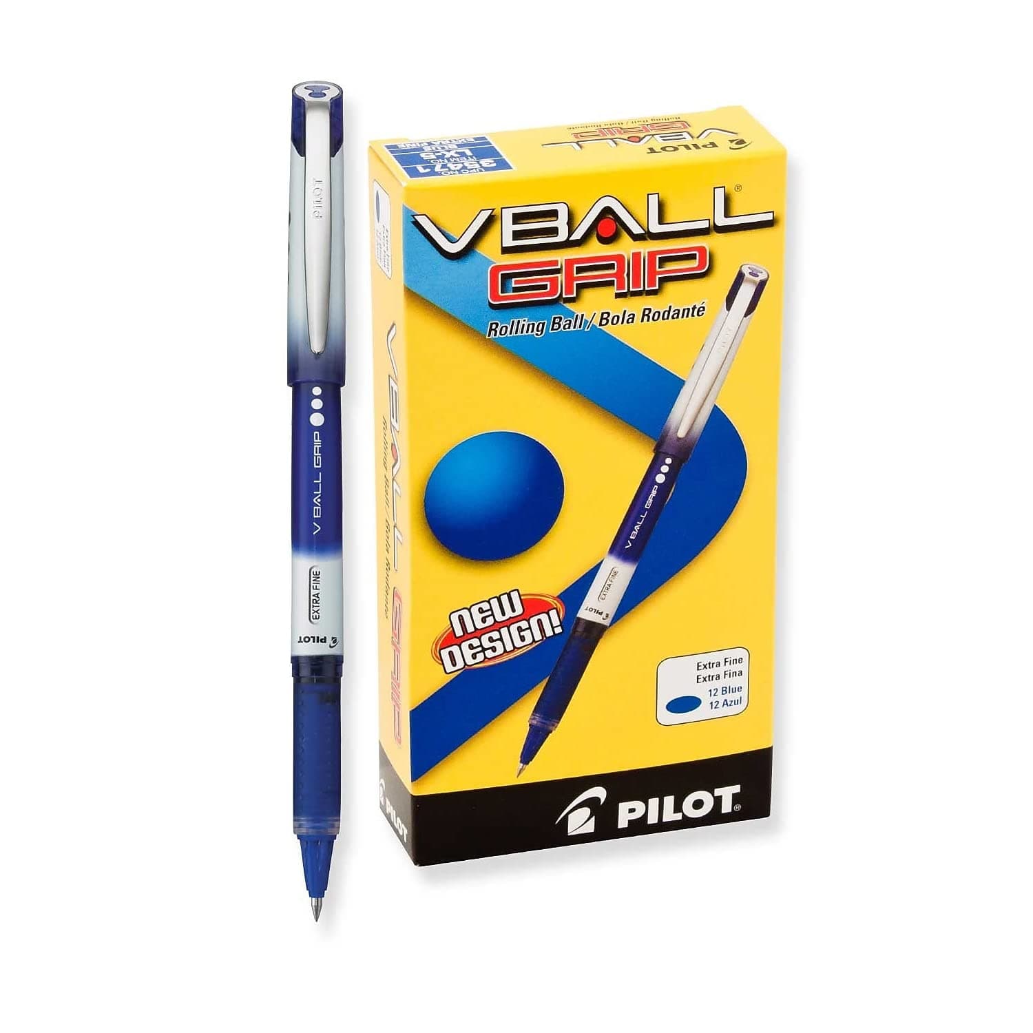 Pilot 35471 Vball Grip Liquid Ink Stick Roller Ball Pen, .5mm, Blue Ink, Blue/White Barrel, Dozen