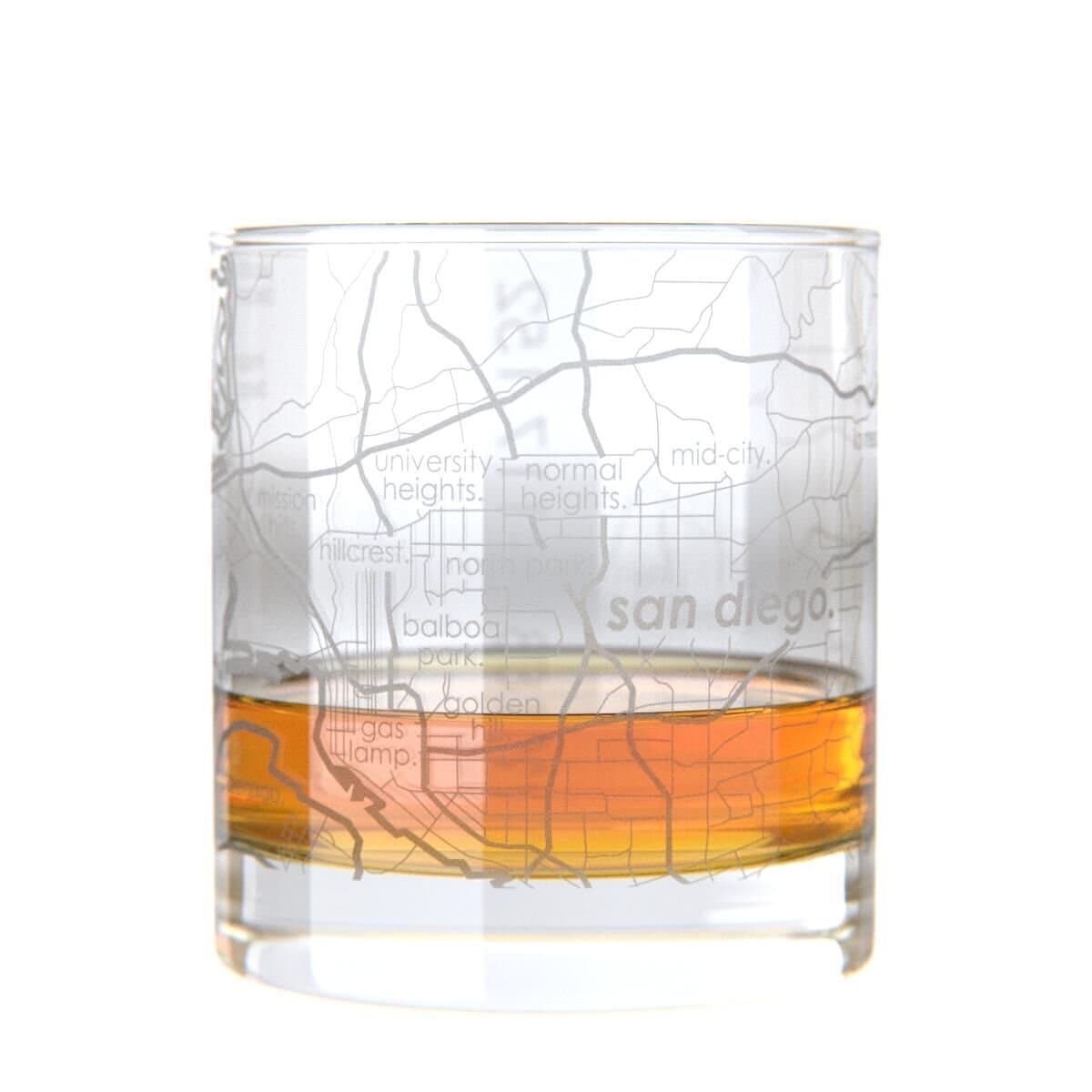 San Diego Map Rocks Etched Whiskey Glass