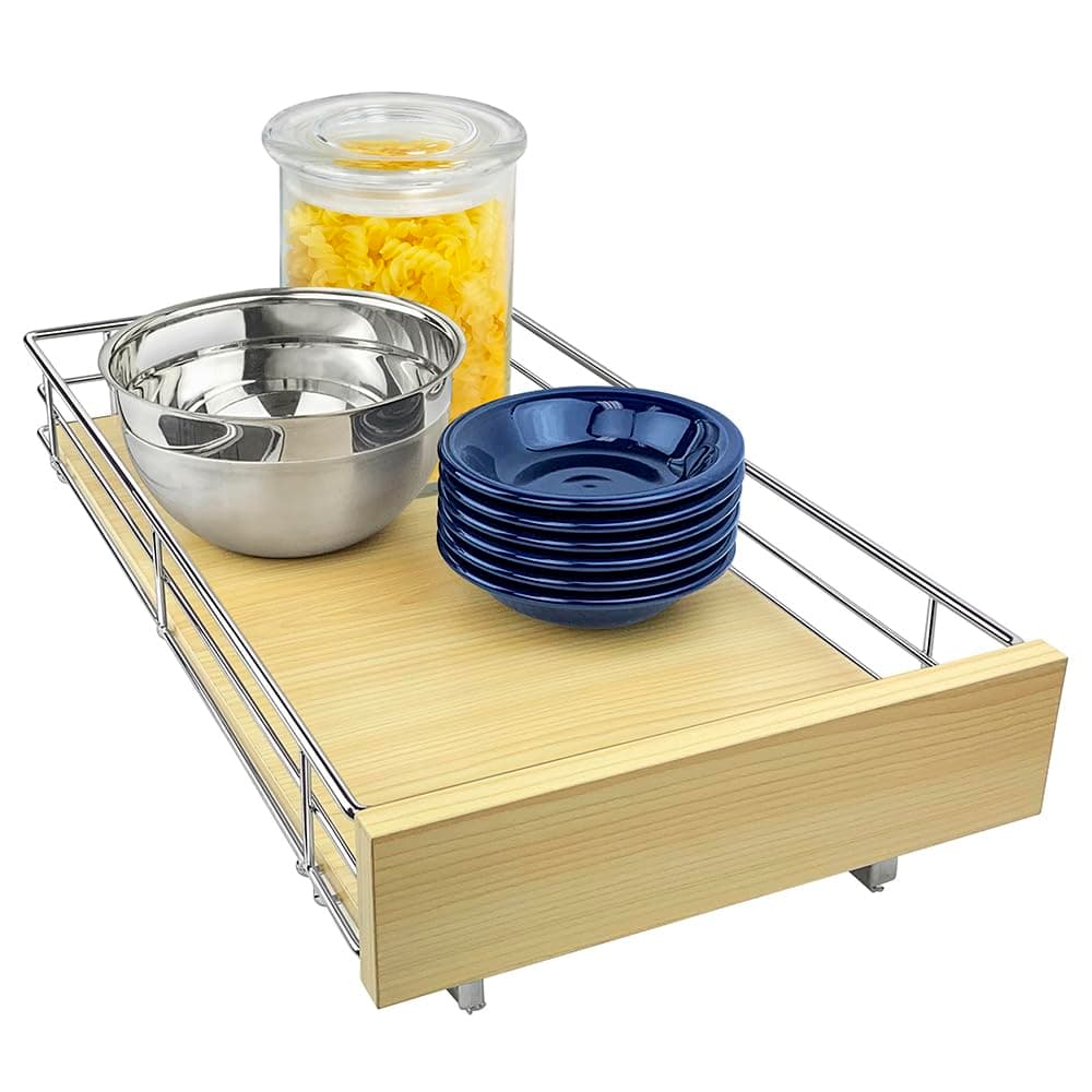 SELECT™ Pull Out Cabinet Organizer, 11" x 21" Slide Out Drawers for Kitchen Cabinets - Sliding Pull-Out Pantry Shelves – Home Shelf Organizers - Lifetime Ltd. Warranty, Wood Chrome