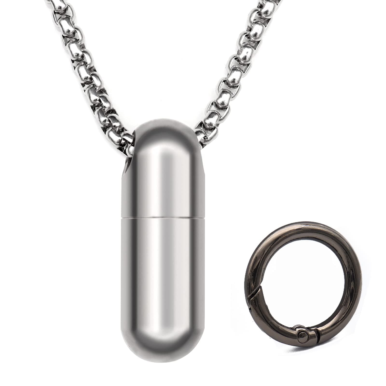 Titanium Pill Holder Necklace, Small Waterproof Mini Pill Case with 28" Rolo Chain, Tiny Pill Fob for Men Women, Emergency Nitroglycerin Aspirin Container, Keychain Pill Holder for Travel, Gifts