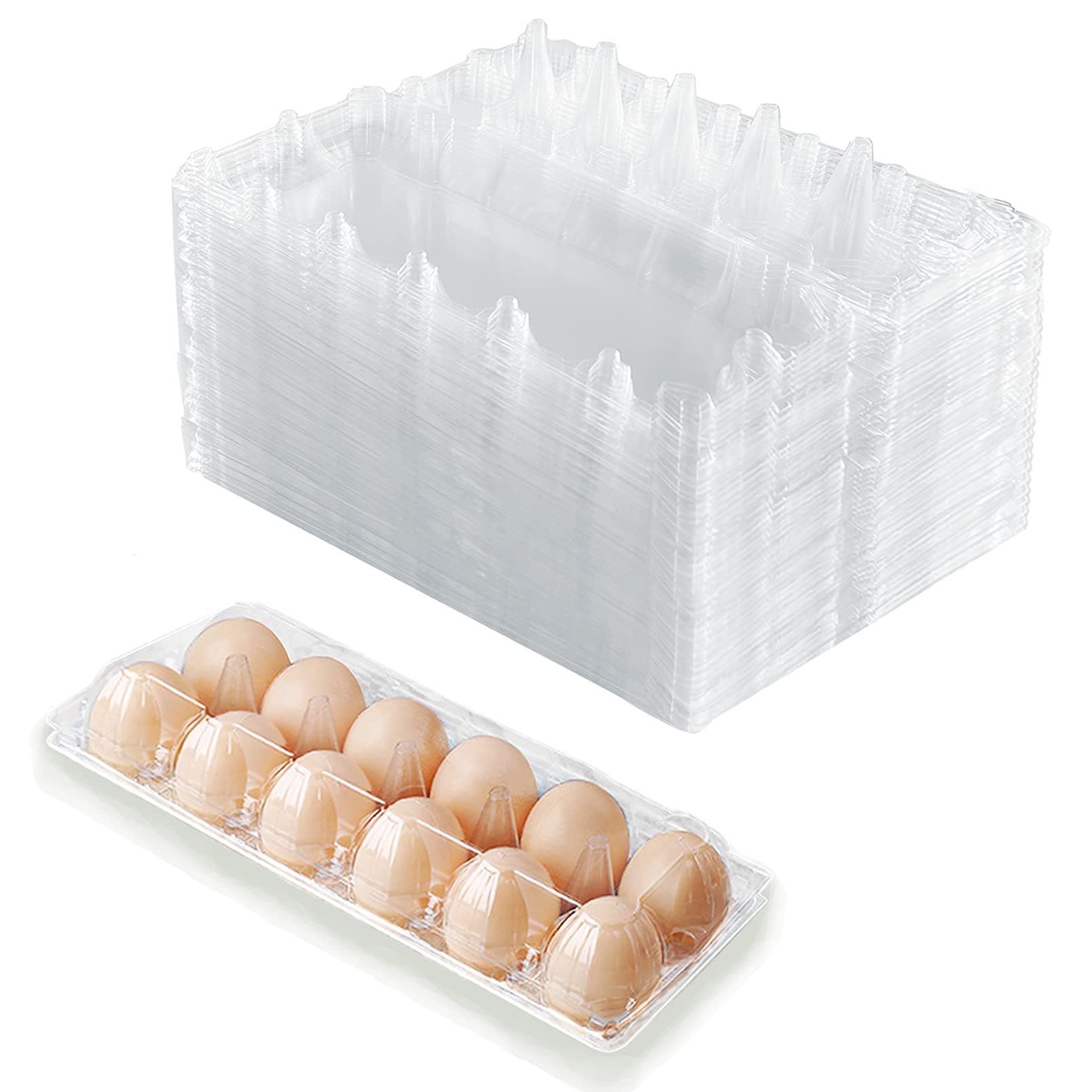 HILELIFEPlastic Egg Cartons Bulk - 40 Pack Clear Plastic Egg Carton Holds Up to 12 Eggs - 1 Dozen, Reusable Egg Carton for Family Pasture Chicken Farm, Refrigerator Storage