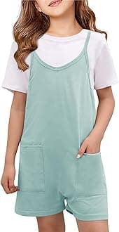 Girls Summer Jumpsuits Spaghetti Strap Sleeveless Loose Romper Short Pants with Pockets 5-14 Years