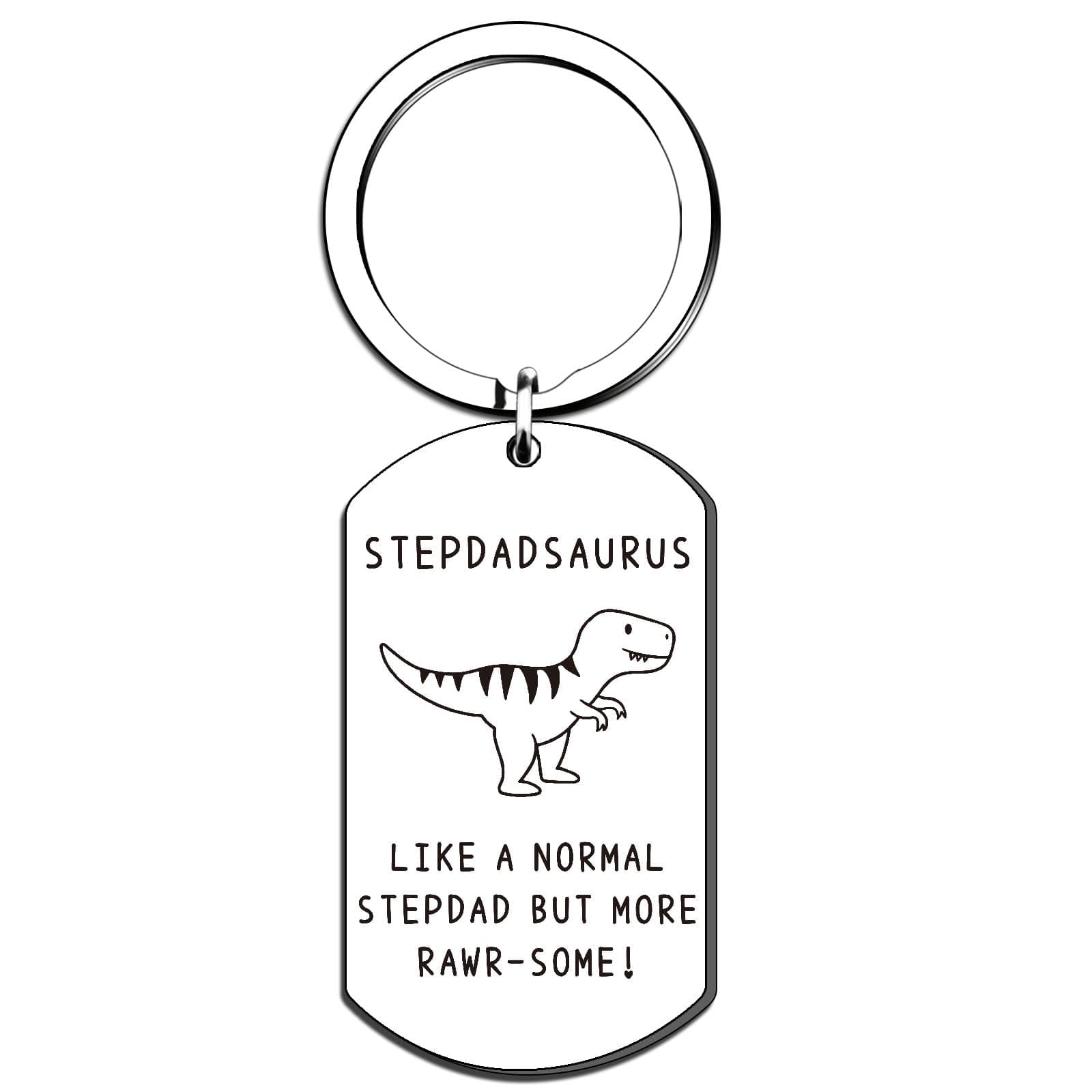 QMVMV Funny Step Dad Gifts Stepdadsaurus Keyring from Step Daughter Son Birthday Christmas Thanksgiving for Step Dad