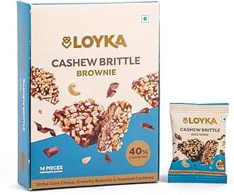 Loyka Cashew Brittle Brownie Box - 14 pcs| Premium Chocolate Gift Hamper | Choco & Nut Dryfruit Delicacy | Roasted Cashewnut (45%), Crunchy Brownie & Dark Choco | Any-time snack